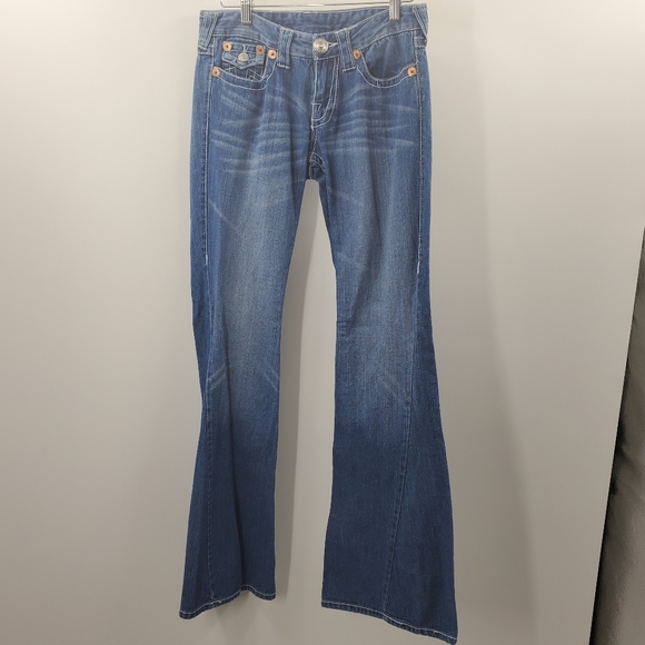 True Religion Joey Big T Flares Back Pocket Flaps Wide Leg Jeans Bell Bottoms - Picture 1 of 8